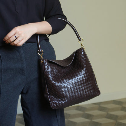 Rare Bottega Veneta Vintage Dark Brown Intrecciato Braided Strap Hobo Shoulder Bag