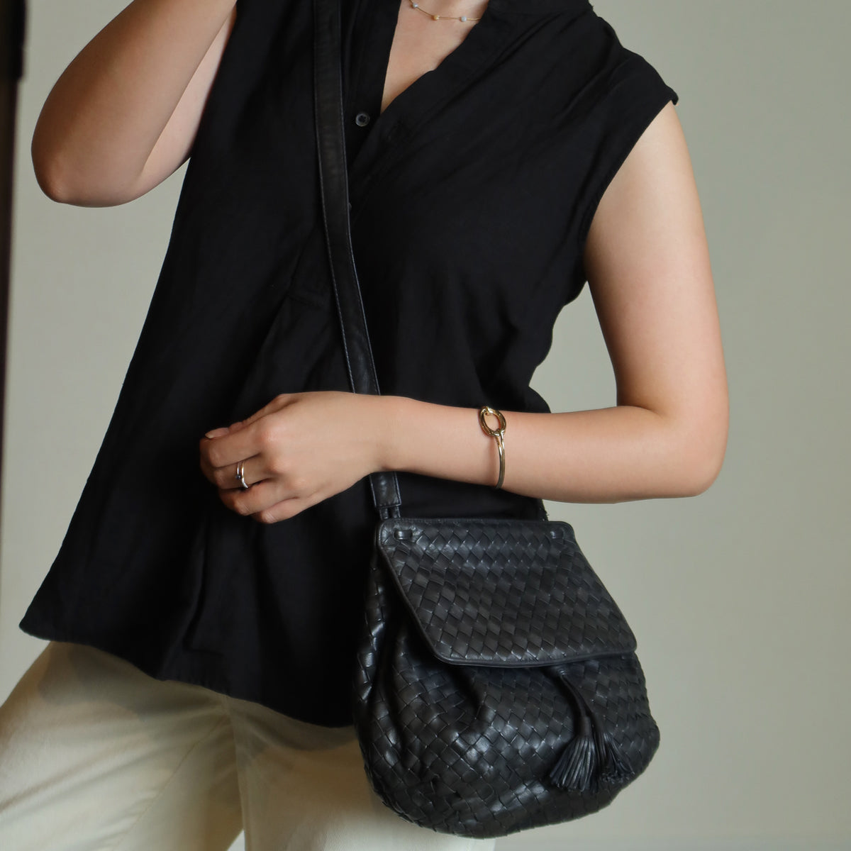 Bottega Veneta Vintage Charcoal Grey Intrecciato Weave 2way Crossbody Shoulder Bag