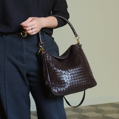 Rare Bottega Veneta Vintage Dark Brown Intrecciato Braided Strap Hobo Shoulder Bag