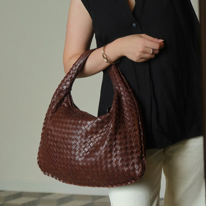 Bottega Veneta Vintage Dark Brown Double Intrecciato Weave Ebano Hobo Shoulder Bag