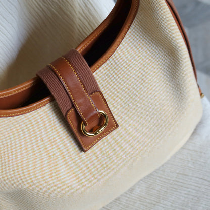 Hermès Vintage '80s Brown Leather Beige Toile Tsako Shoulder Bag