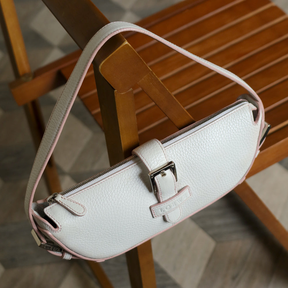 Loewe Vintage White x Pink Leather Half-moon Buckle Weekend Bag