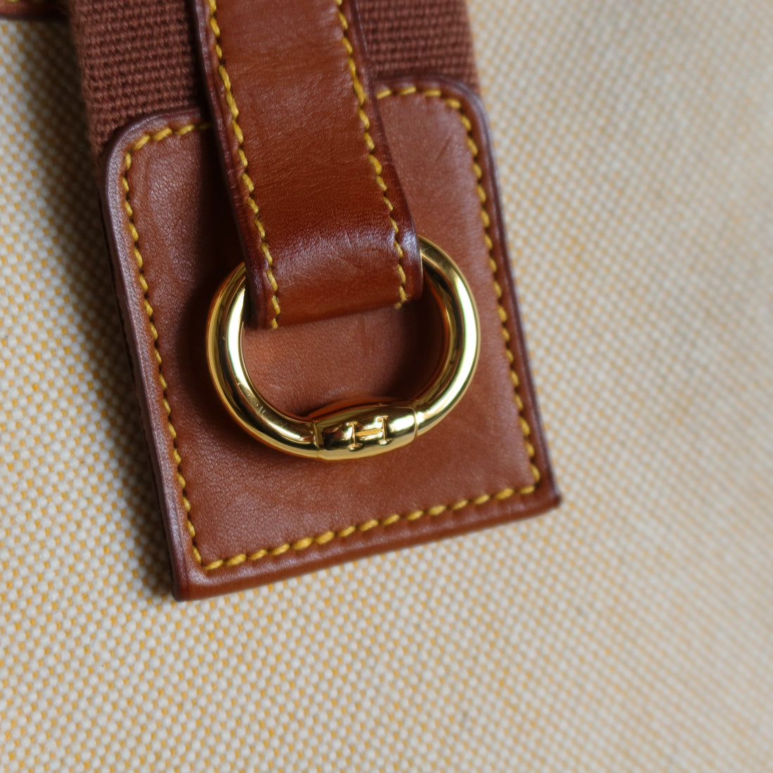 Hermès Vintage '80s Brown Leather Beige Toile Tsako Shoulder Bag