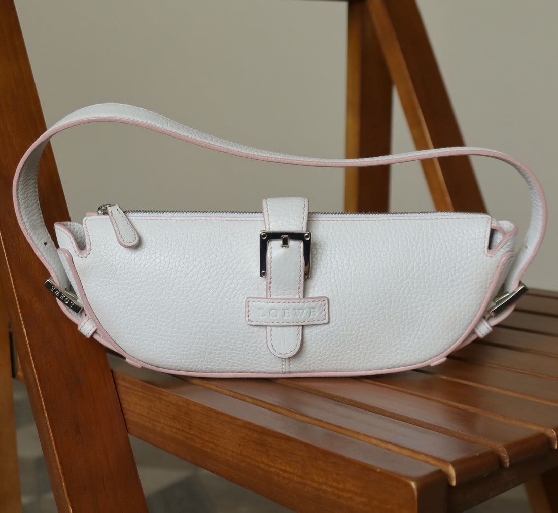 Loewe Vintage White x Pink Leather Half-moon Buckle Weekend Bag