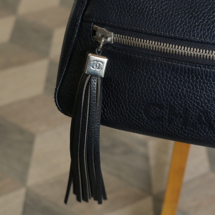 Chanel Vintage Black Grained Calfskin CC Charm Baguette Shoulder Bag