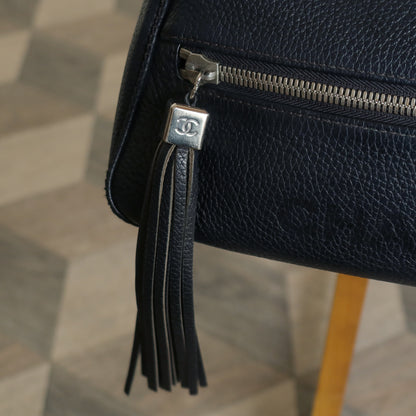 Chanel Vintage Black Grained Calfskin CC Charm Baguette Shoulder Bag