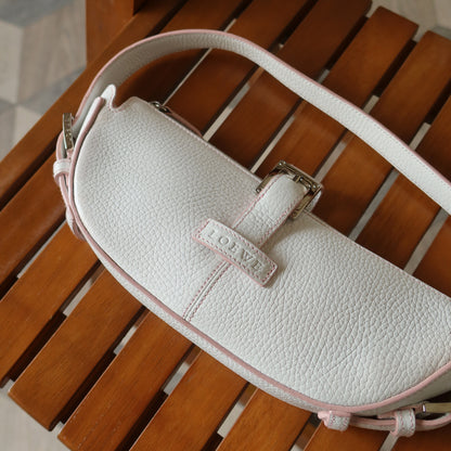 Loewe Vintage White x Pink Leather Half-moon Buckle Weekend Bag