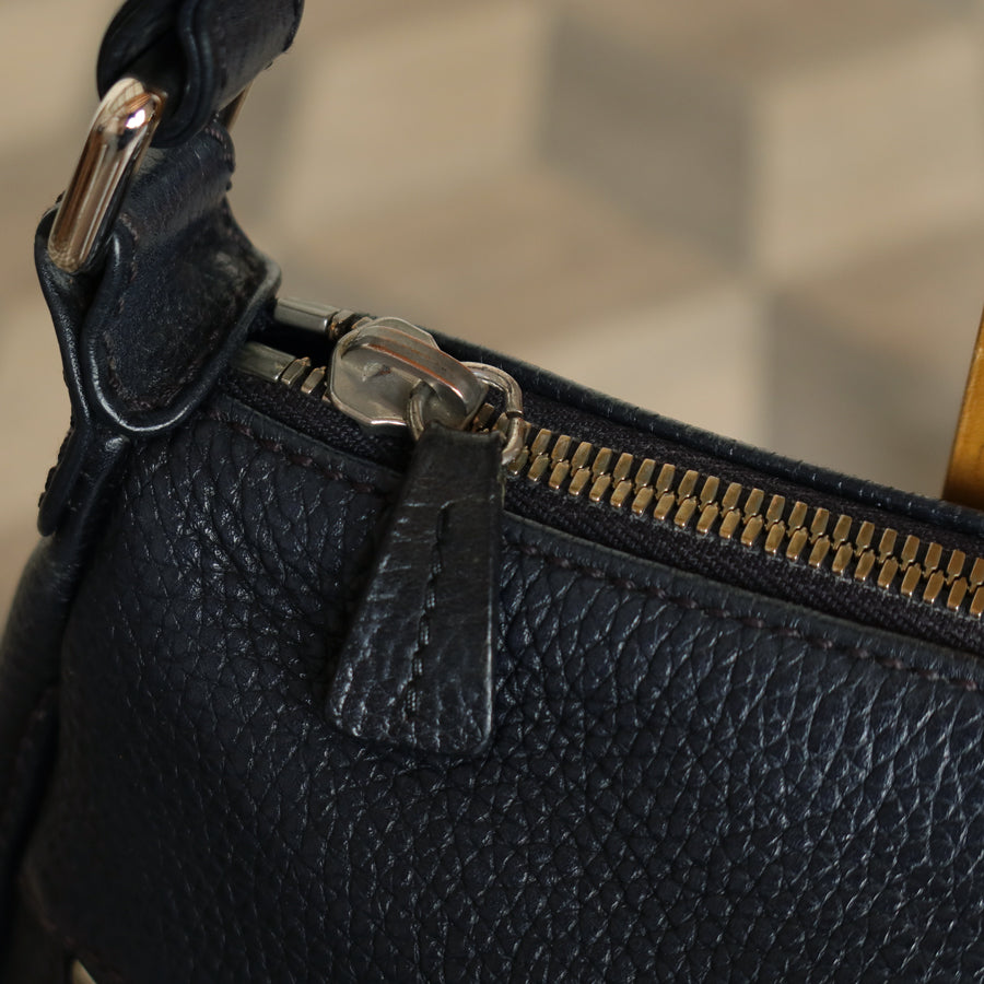 Chanel Vintage Black Grained Calfskin CC Charm Baguette Shoulder Bag