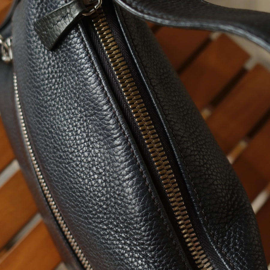 Chanel Vintage Black Grained Calfskin CC Charm Baguette Shoulder Bag