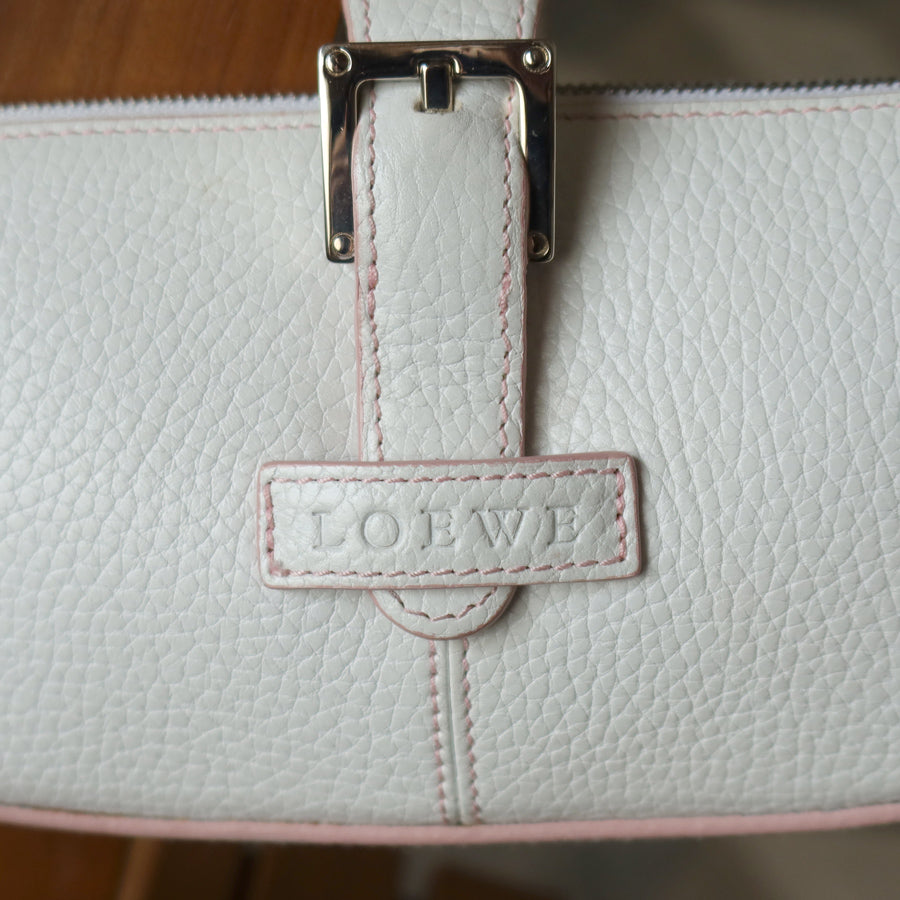 Loewe Vintage White x Pink Leather Half-moon Hand Bag