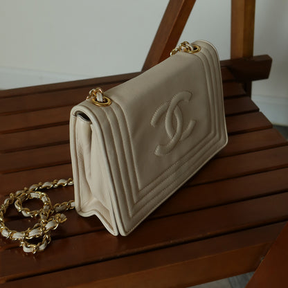 Chanel Vintage Double C logo Beige Lambskin Flap Bag