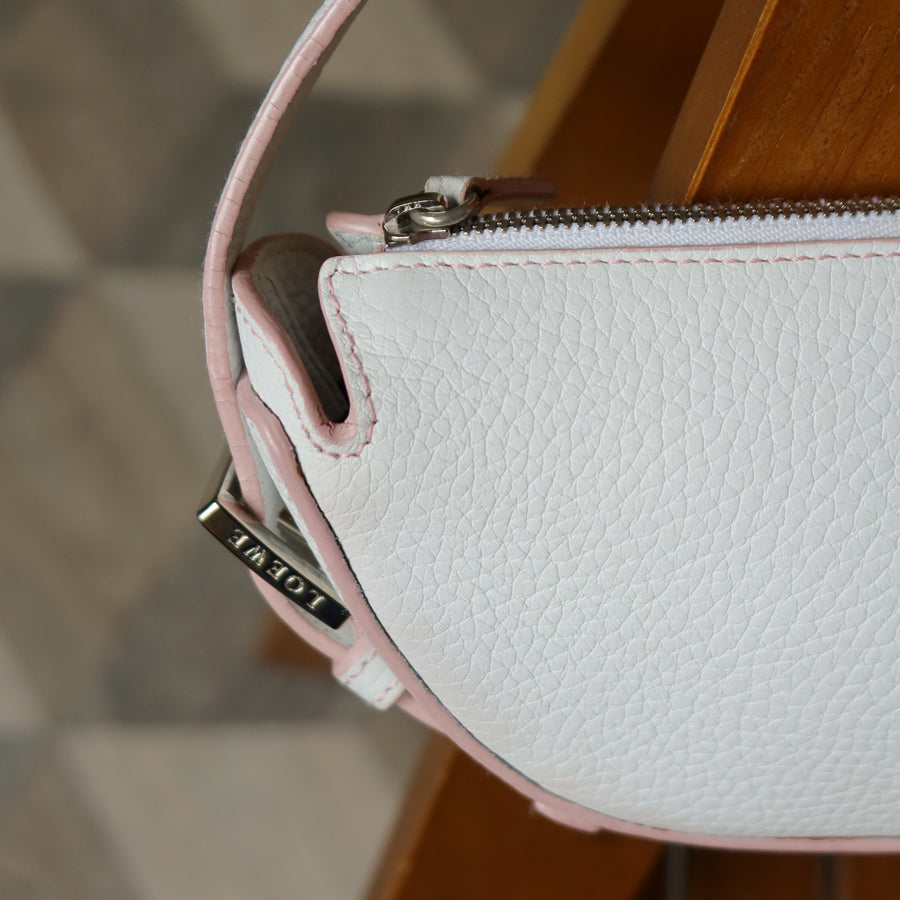Loewe Vintage White x Pink Leather Half-moon Buckle Weekend Bag