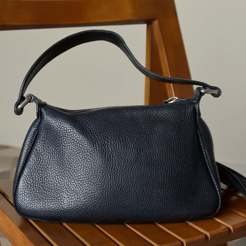 Chanel Vintage Black Grained Calfskin CC Charm Baguette Shoulder Bag