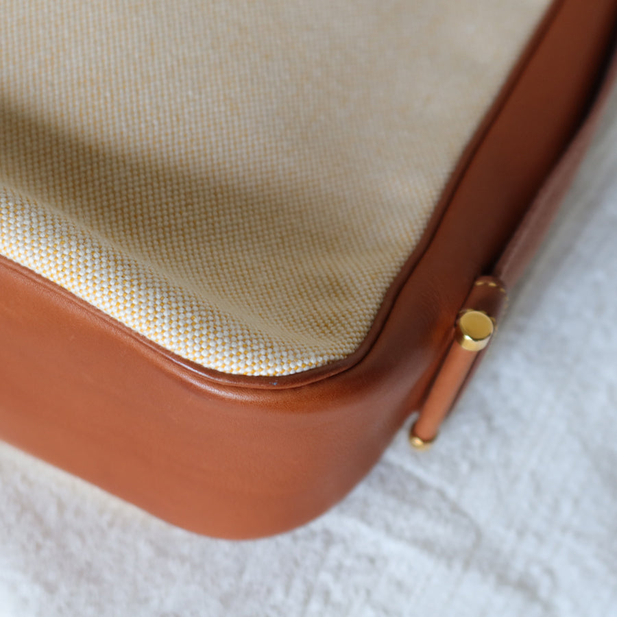 Hermès Vintage '80s Brown Leather Beige Toile Tsako Shoulder Bag