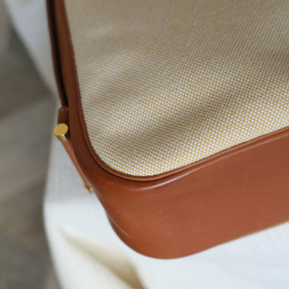 Hermès Vintage '80s Brown Leather Beige Toile Tsako Shoulder Bag