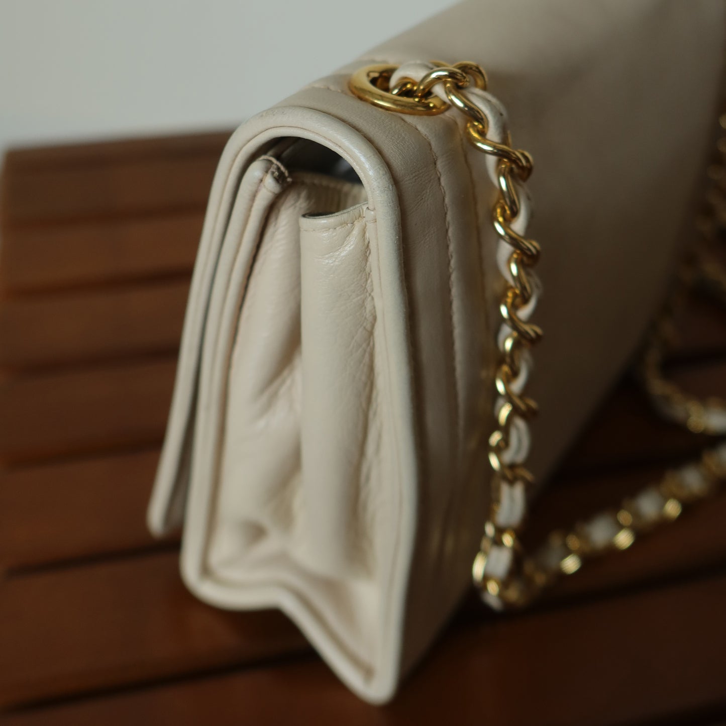Chanel Vintage Double C logo Beige Lambskin Flap Bag