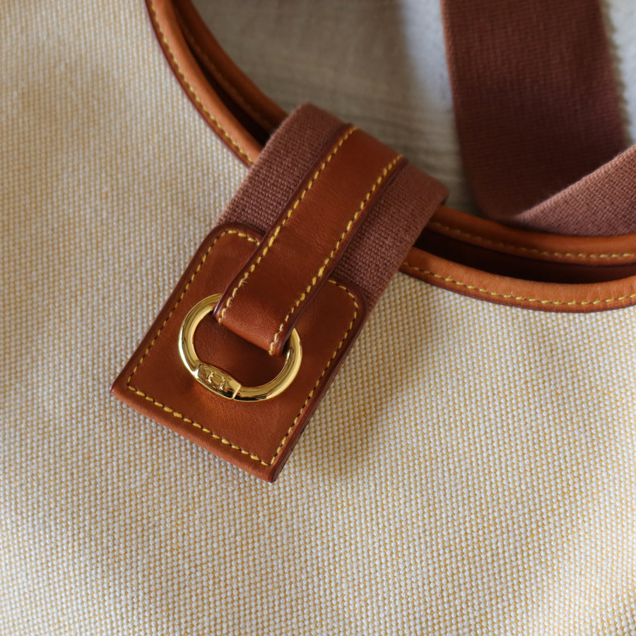 Hermès Vintage '80s Brown Leather Beige Toile Tsako Shoulder Bag