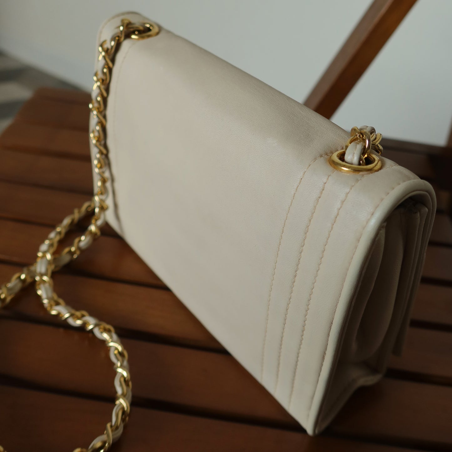 Chanel Vintage Double C logo Beige Lambskin Flap Bag