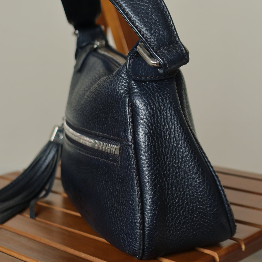 Chanel Vintage Black Grained Calfskin CC Charm Baguette Shoulder Bag