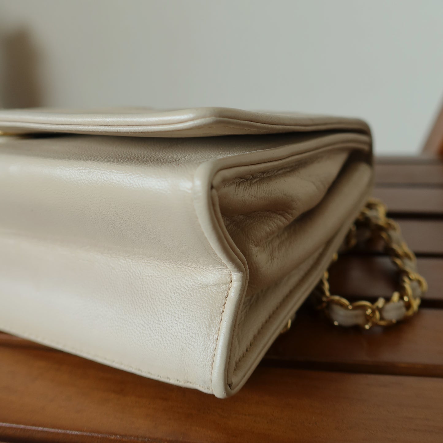 Chanel Vintage Double C logo Beige Lambskin Flap Bag