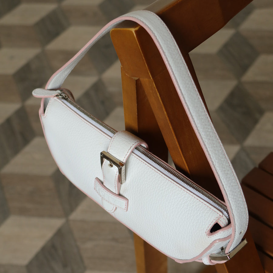 Loewe Vintage White x Pink Leather Half-moon Buckle Weekend Bag