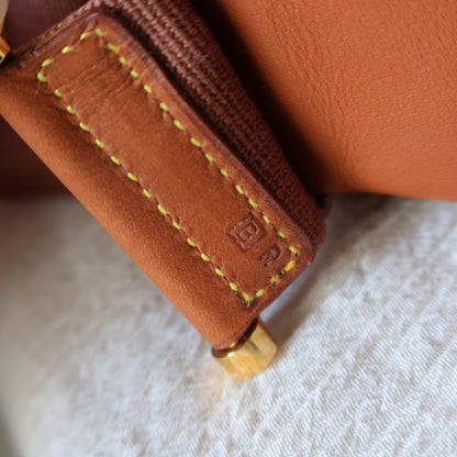 Hermès Vintage '80s Brown Leather Beige Toile Tsako Shoulder Bag