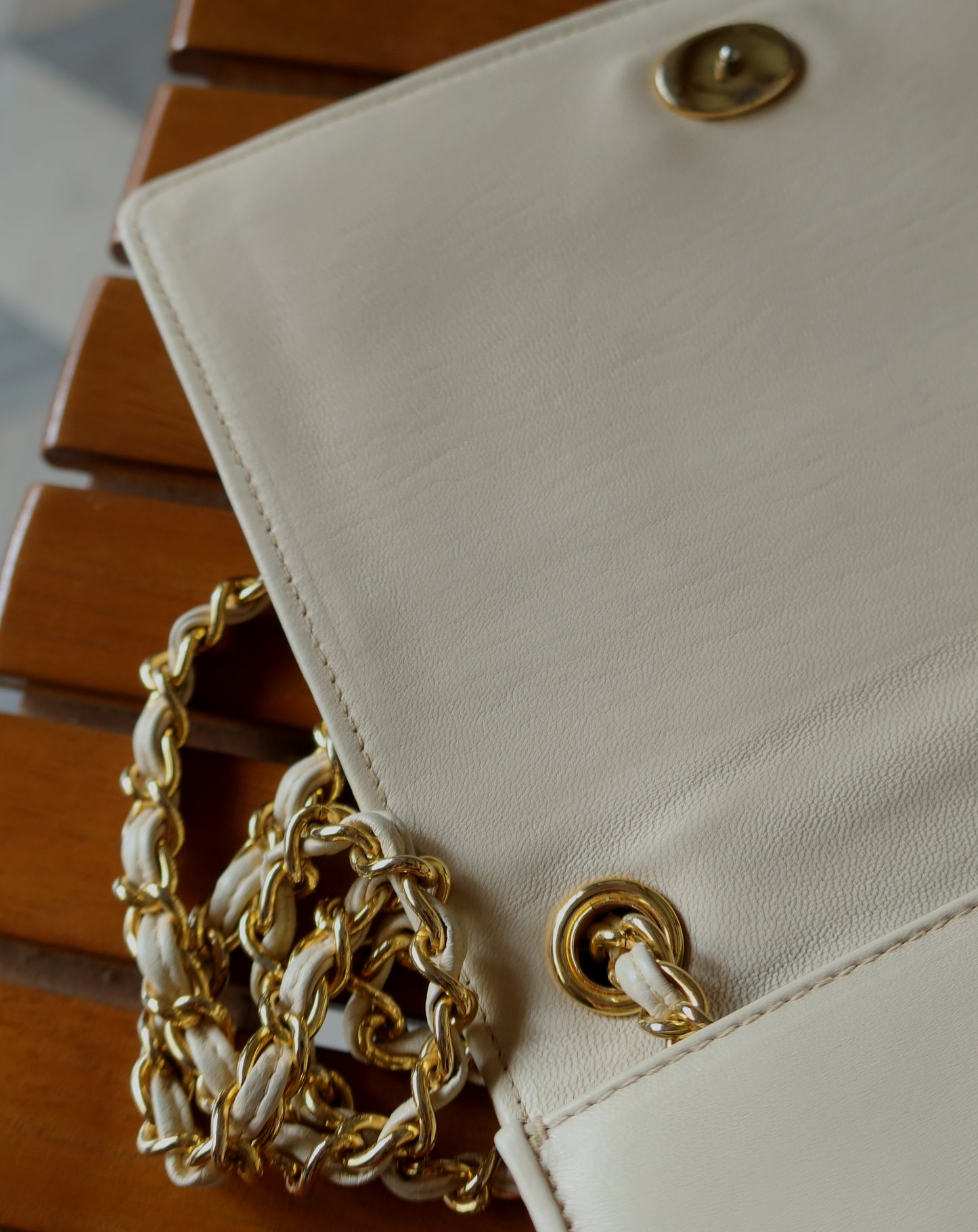 Chanel Vintage Double C logo Beige Lambskin Flap Bag