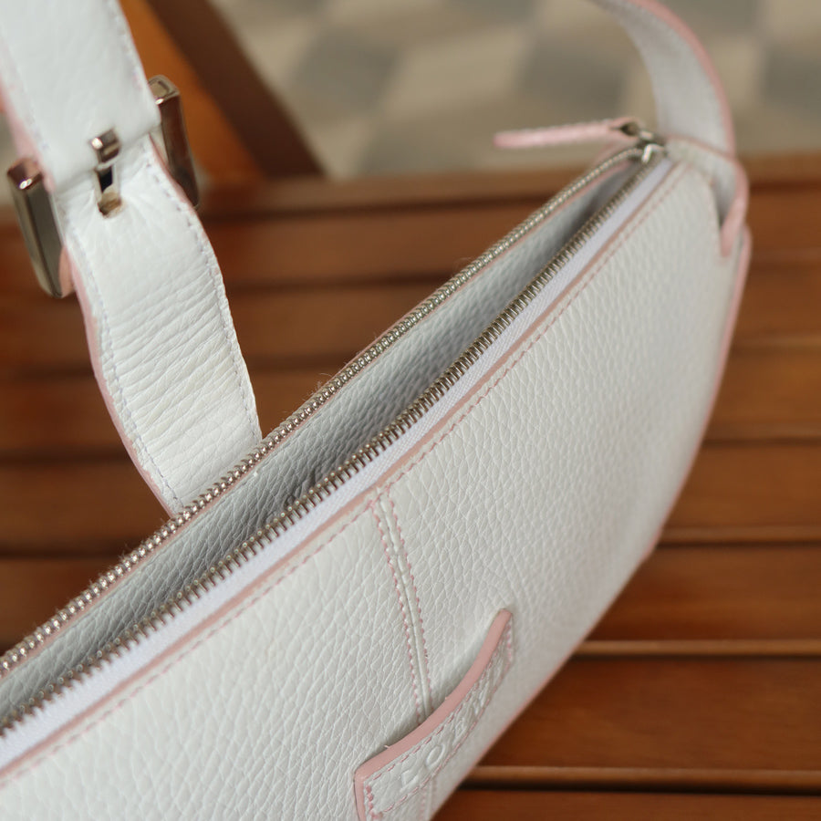 Loewe Vintage White x Pink Leather Half-moon Buckle Weekend Bag