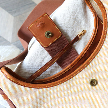 Hermès Vintage '80s Brown Leather Beige Toile Tsako Shoulder Bag