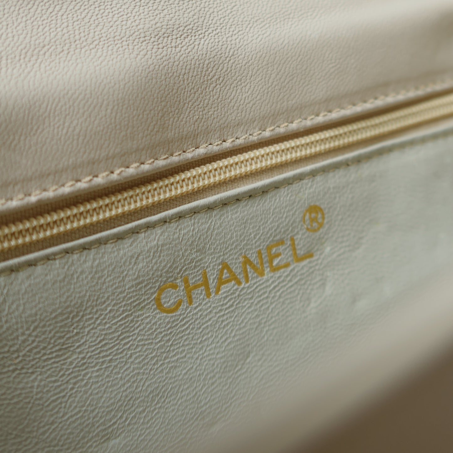 Chanel Vintage Double C logo Beige Lambskin Flap Bag