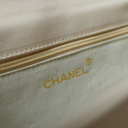 Chanel Vintage Double C logo Beige Lambskin Flap Bag