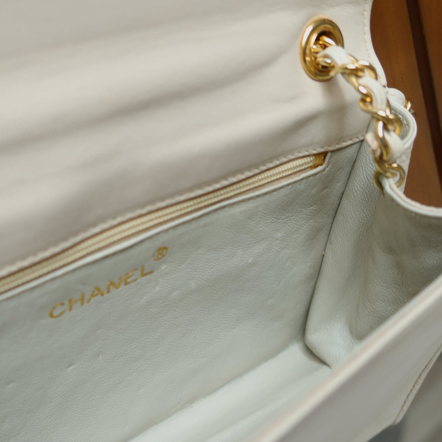 Chanel Vintage Double C logo Beige Lambskin Flap Bag
