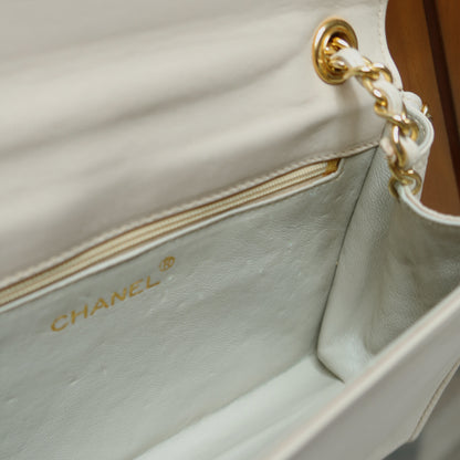 Chanel Vintage Double C logo Beige Lambskin Flap Bag