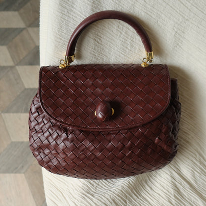 Bottega Veneta Vintage Dark Brown Intrecciato Weave Turn Lock 2way Shoulder Bag
