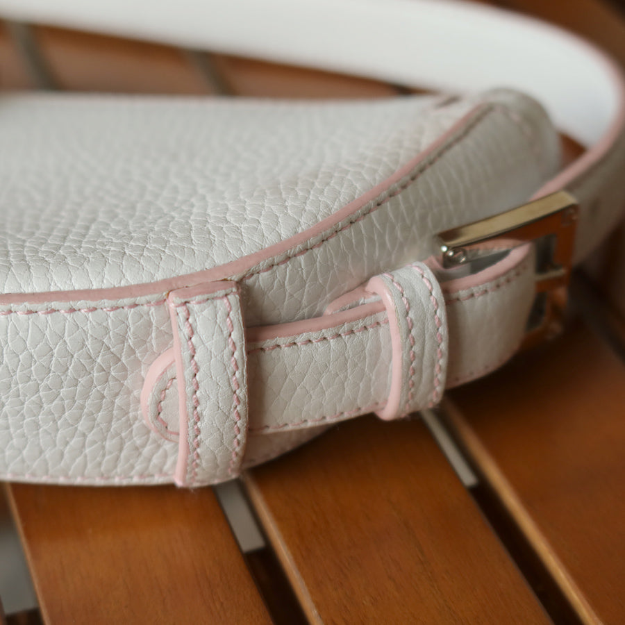 Loewe Vintage White x Pink Leather Half-moon Buckle Weekend Bag