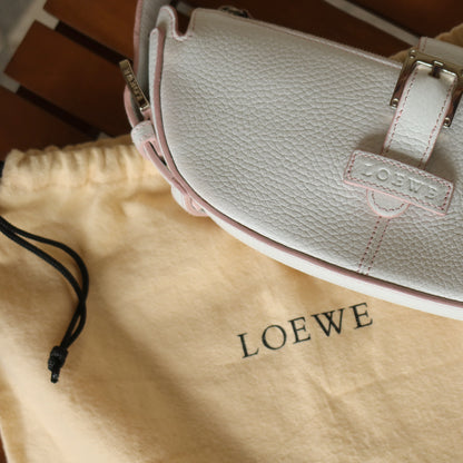 Loewe Vintage White x Pink Leather Half-moon Buckle Weekend Bag