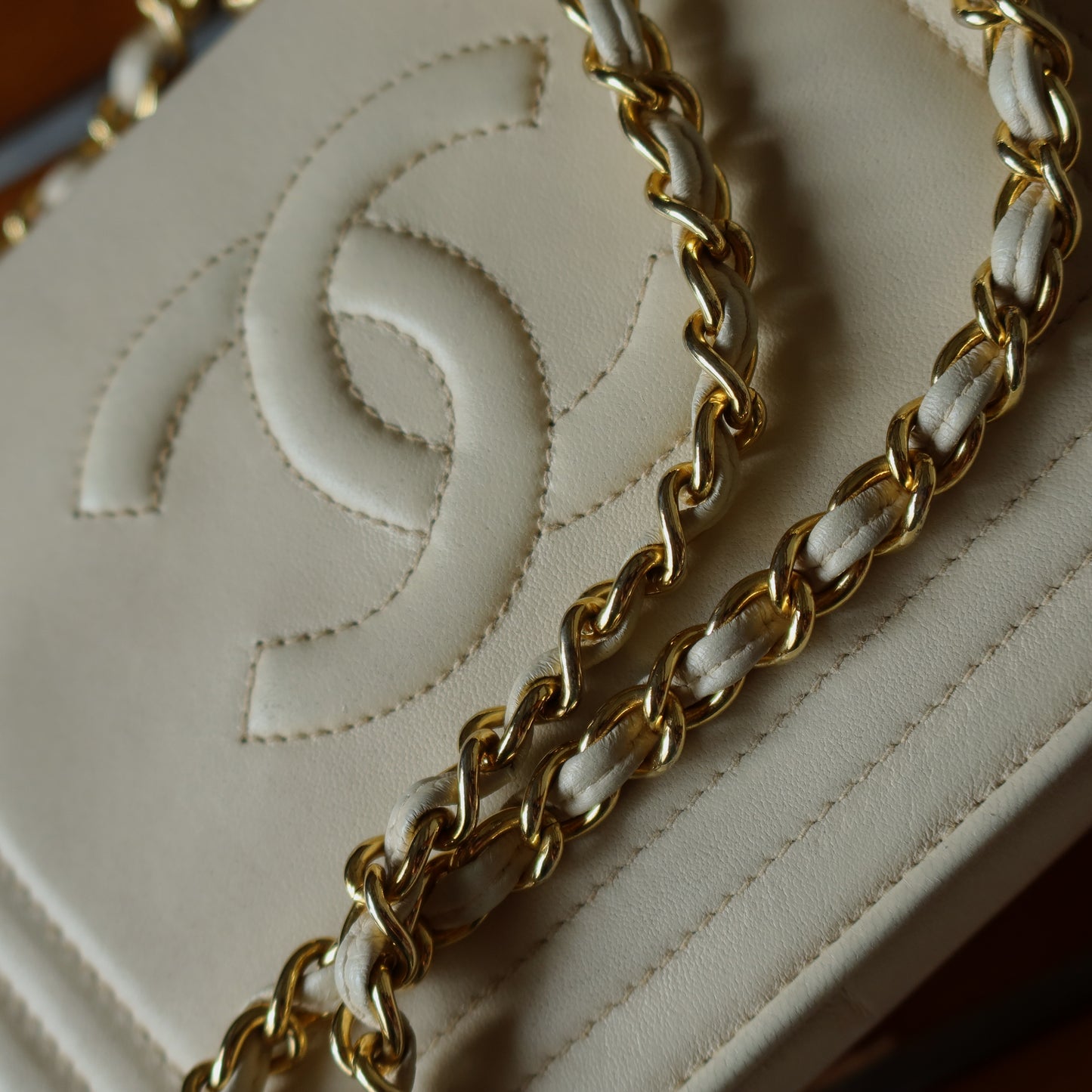 Chanel Vintage Double C logo Beige Lambskin Flap Bag