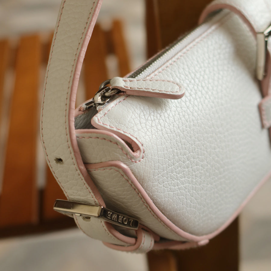 Loewe Vintage White x Pink Leather Half-moon Buckle Weekend Bag