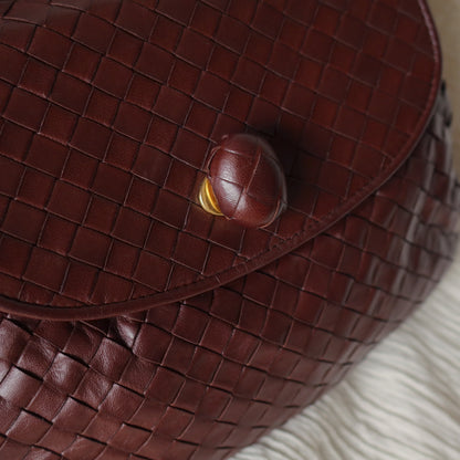 Bottega Veneta Vintage Dark Brown Intrecciato Weave Turn Lock 2way Shoulder Bag