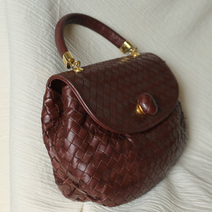 Bottega Veneta Vintage Dark Brown Intrecciato Weave Turn Lock 2way Shoulder Bag