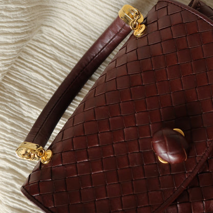 Bottega Veneta Vintage Dark Brown Intrecciato Weave Turn Lock 2way Shoulder Bag