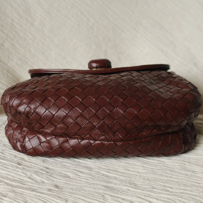 Bottega Veneta Vintage Dark Brown Intrecciato Weave Turn Lock 2way Shoulder Bag