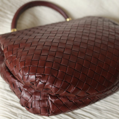 Bottega Veneta Vintage Dark Brown Intrecciato Weave Turn Lock 2way Shoulder Bag