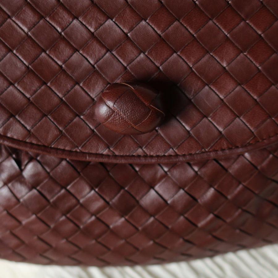Bottega Veneta Vintage Dark Brown Intrecciato Weave Turn Lock 2way Shoulder Bag