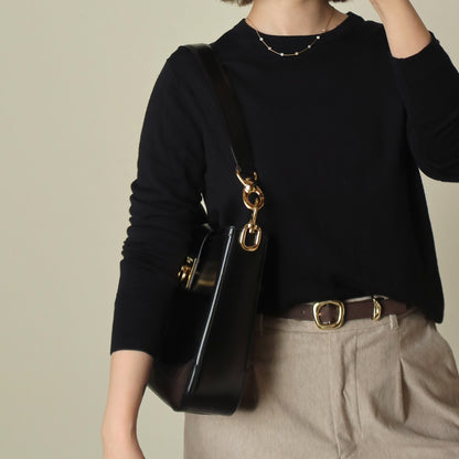 Celine Vintage Classic Black Gancini Gold Buckle Shoulder Bag