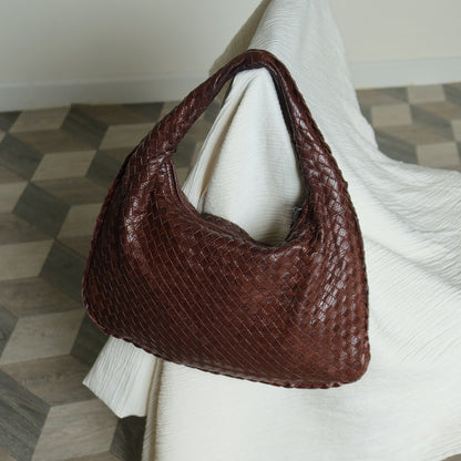 Bottega Veneta Vintage Dark Brown Double Intrecciato Weave Ebano Hobo Shoulder Bag