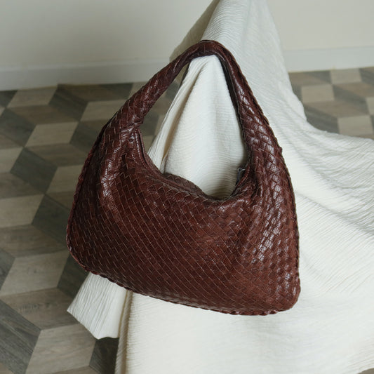 Bottega Veneta Vintage Dark Brown Double Intrecciato Weave Ebano Hobo Shoulder Bag