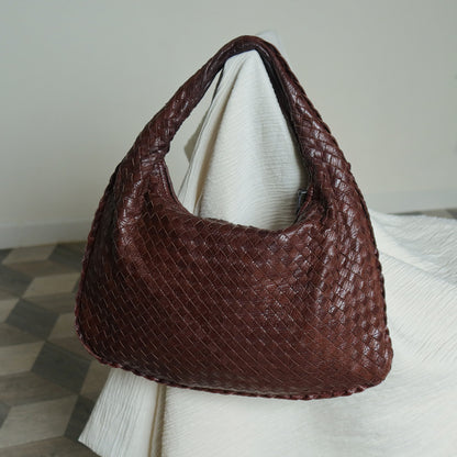 Bottega Veneta Vintage Dark Brown Double Intrecciato Weave Ebano Hobo Shoulder Bag