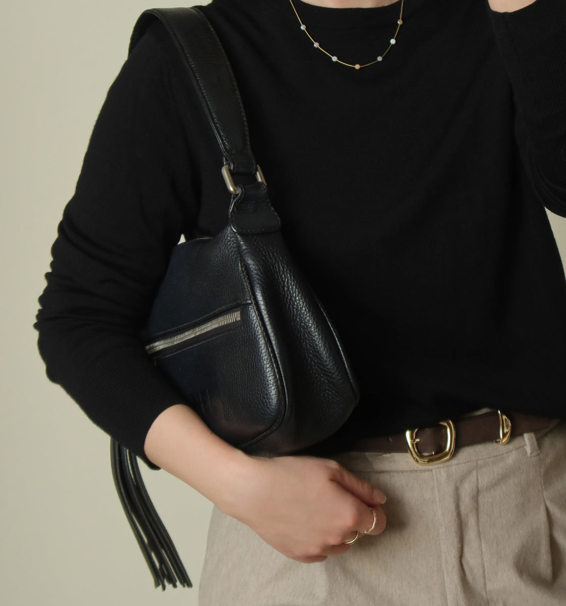 Chanel Vintage Black Grained Calfskin CC Charm Baguette Shoulder Bag