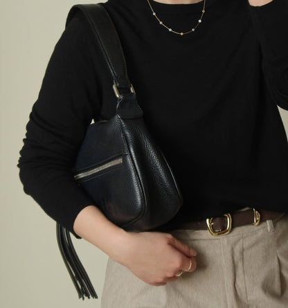 Chanel Vintage Black Grained Calfskin CC Charm Baguette Shoulder Bag